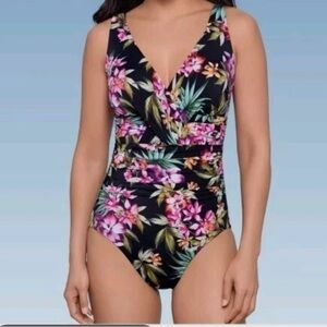 Shape + Style Aqua Green Tropical Floral One Piece Swimsuit